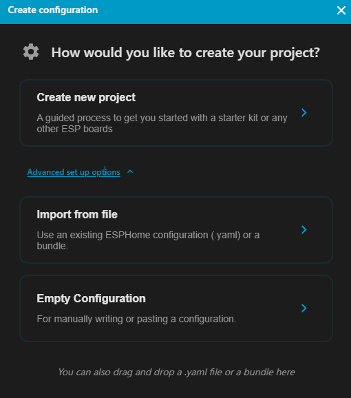 Create configurationダイアログ