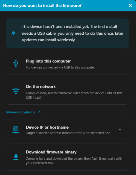 How do you want to install the firmwareダイアログ